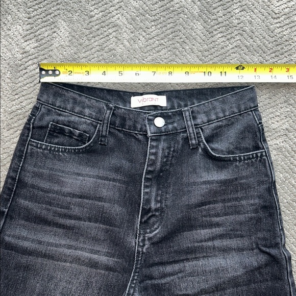 Vibrant M.I.U. Jeans Women's Juniors Size 1 Black Distressed High Rise Wide Leg - Picture 8 of 12